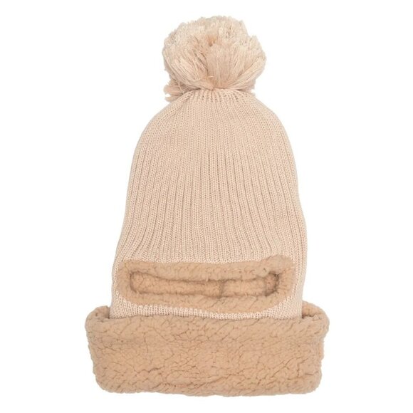 Convertible Faux Shearling Lined Faux Fur Pompom Convertible Beanie - Picture 1 of 1